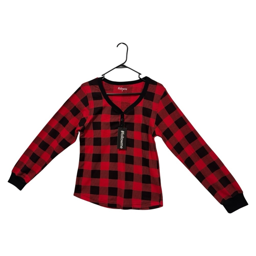 #FollowMe Long Sleeve Plaid Pajama Top S Small Women’s